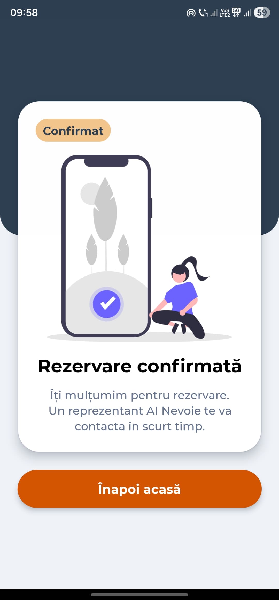 Ecran de confirmare rezervare